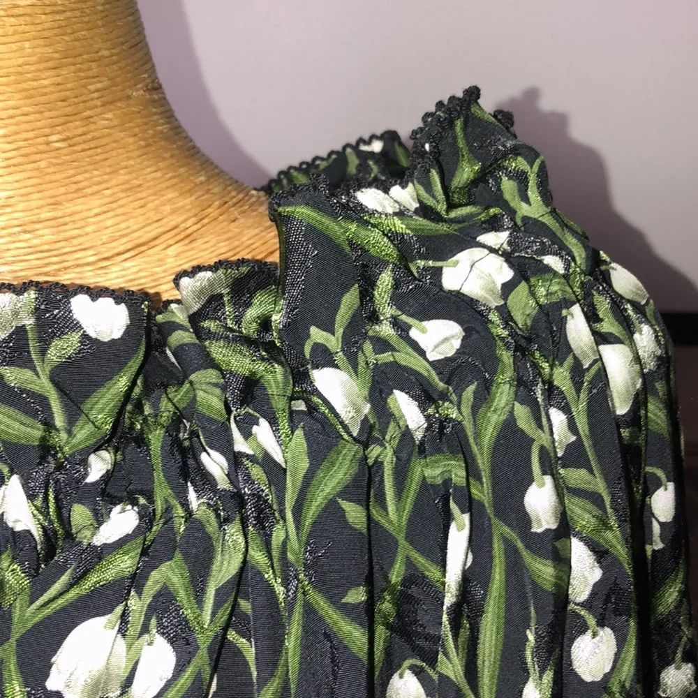 AGUA BY AGUA BENDITA Floral Off-Shoulder Top - Black and Green Size M - Picture 7 of 12